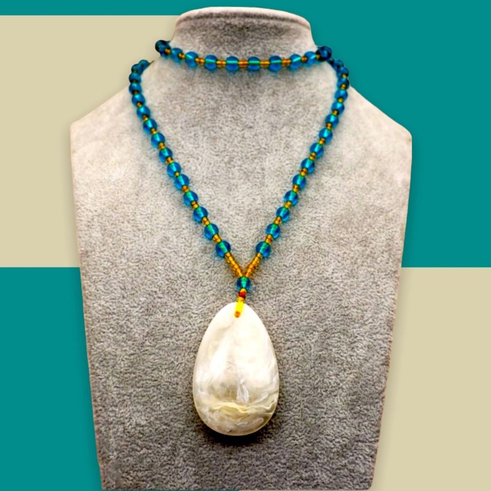 Vintage Natural Honey Yellow Jadeite Jade Gemstone Water Drop Beaded Necklace - Picture 3 of 12